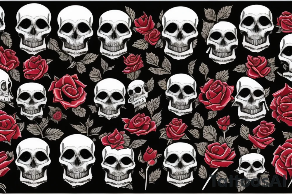 Sleeve roses skulls horror tattoo idea