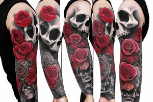 Full sleeve of roses skulls horror themed tattoo idea