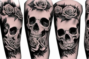 Full sleeve of roses skulls horror themed tattoo idea