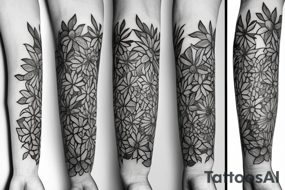 concrete pain with flower growing into light and peace tattoo idea