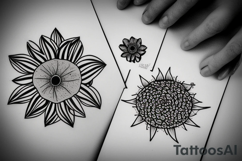 flower growing from concrete into sun tattoo idea