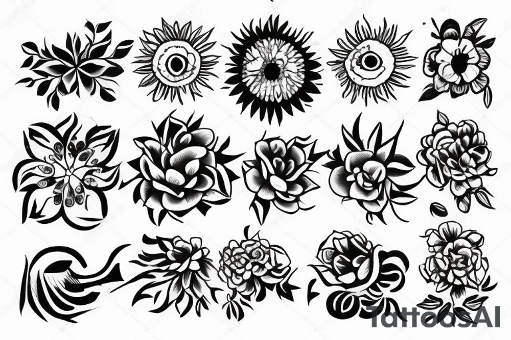 flower growing from concrete into sun tattoo idea