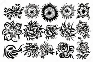 flower growing from concrete into sun tattoo idea