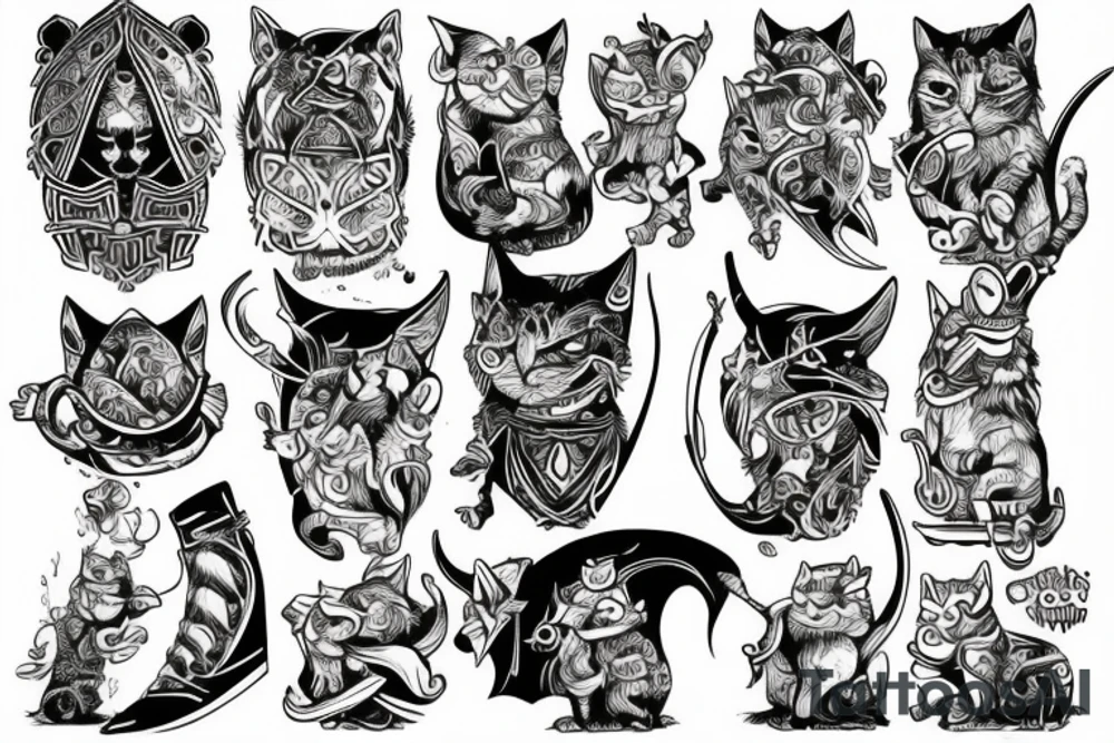 Skateboarding Viking cat tattoo idea