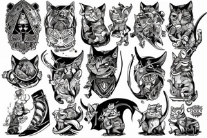 Skateboarding Viking cat tattoo idea