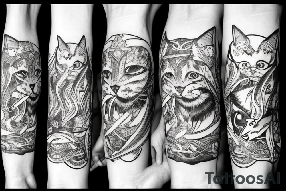 Skateboarding Viking cat tattoo idea