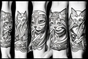 Skateboarding Viking cat tattoo idea