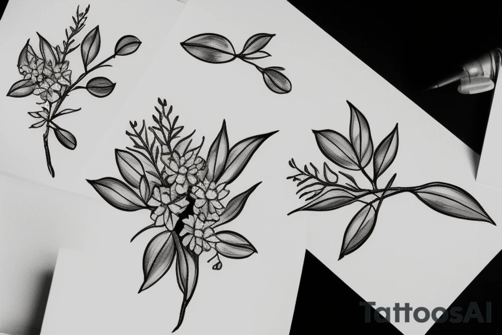 mountain laurel flower, minimalist, botanical drwaing tattoo idea