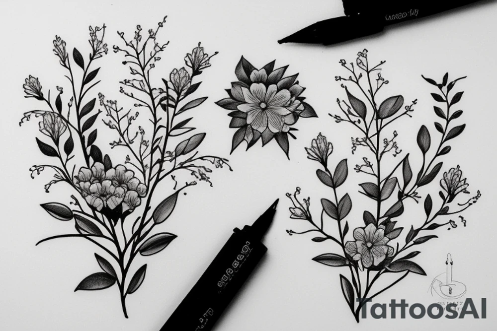a beautiful mountain laurel flower bunch, botanical drawing tattoo idea