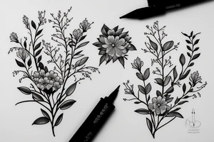 a beautiful mountain laurel flower bunch, botanical drawing tattoo idea