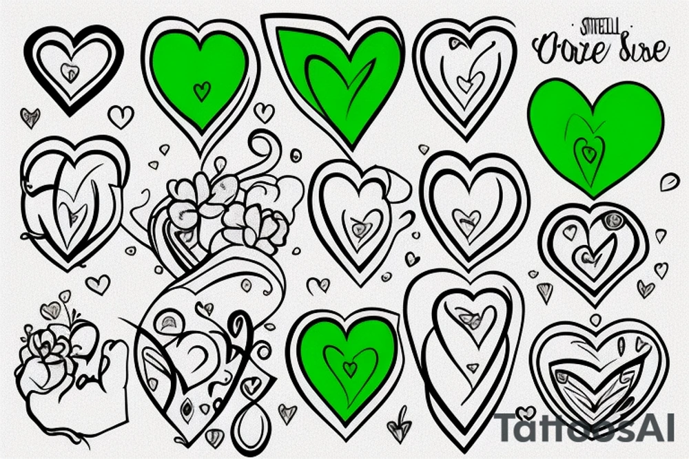 Small green heart with hourglass tattoo idea