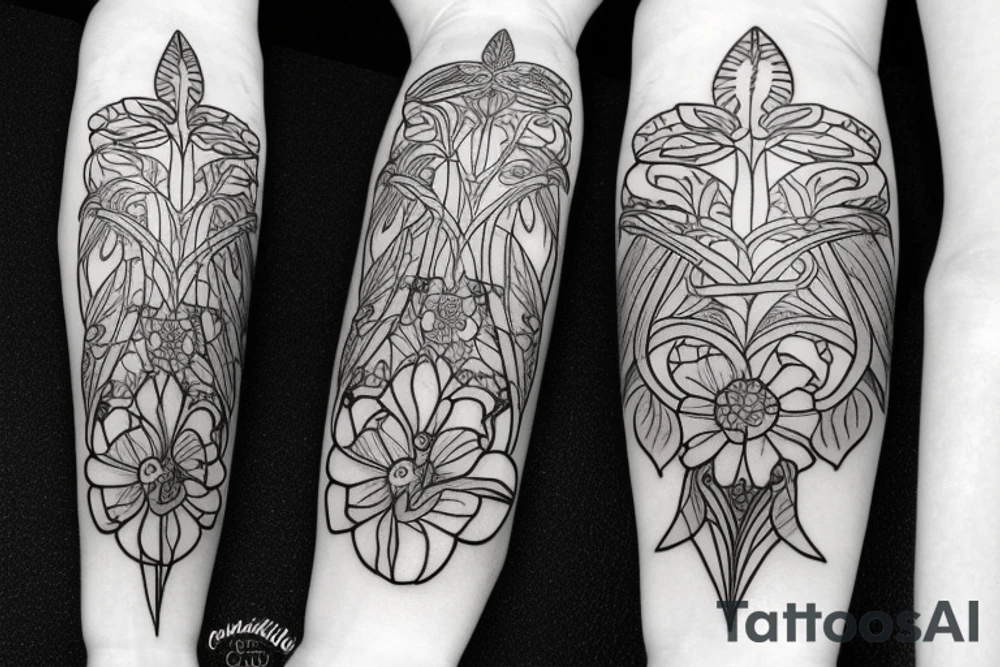 Columbine flowers art nouveau style tattoo idea