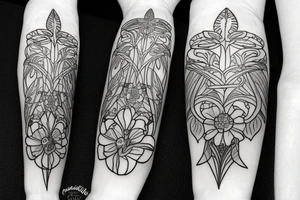 Columbine flowers art nouveau style tattoo idea