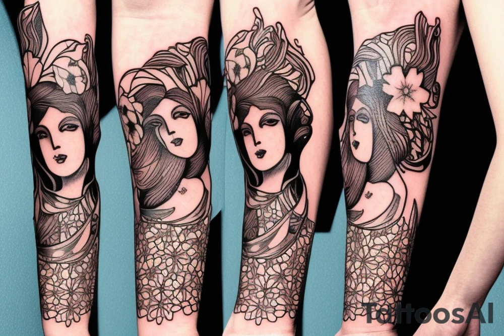 Columbine flowers art nouveau style tattoo idea