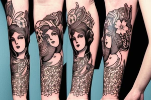Columbine flowers art nouveau style tattoo idea