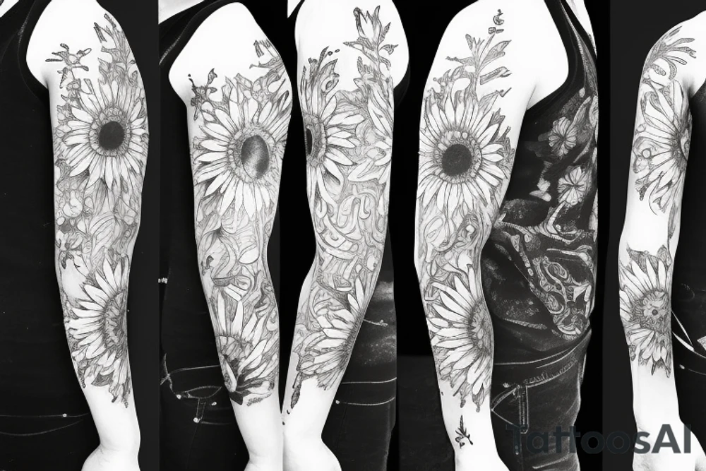 Sun flowers light sleeve tattoo idea