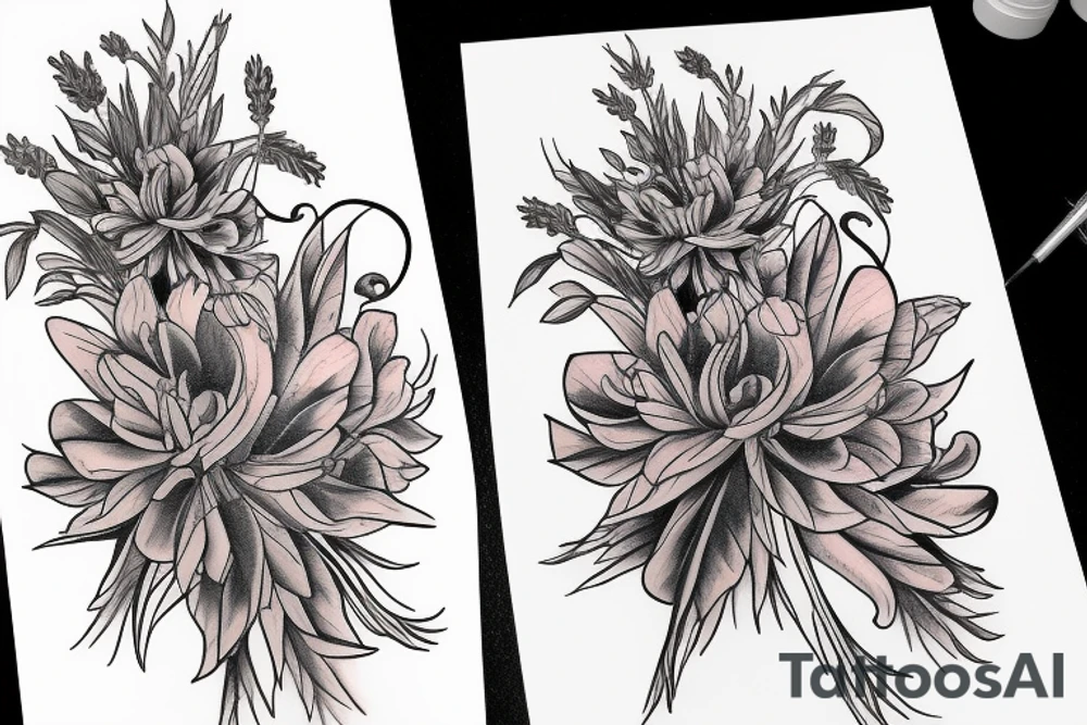 Columbine and lavender cluster tattoo idea