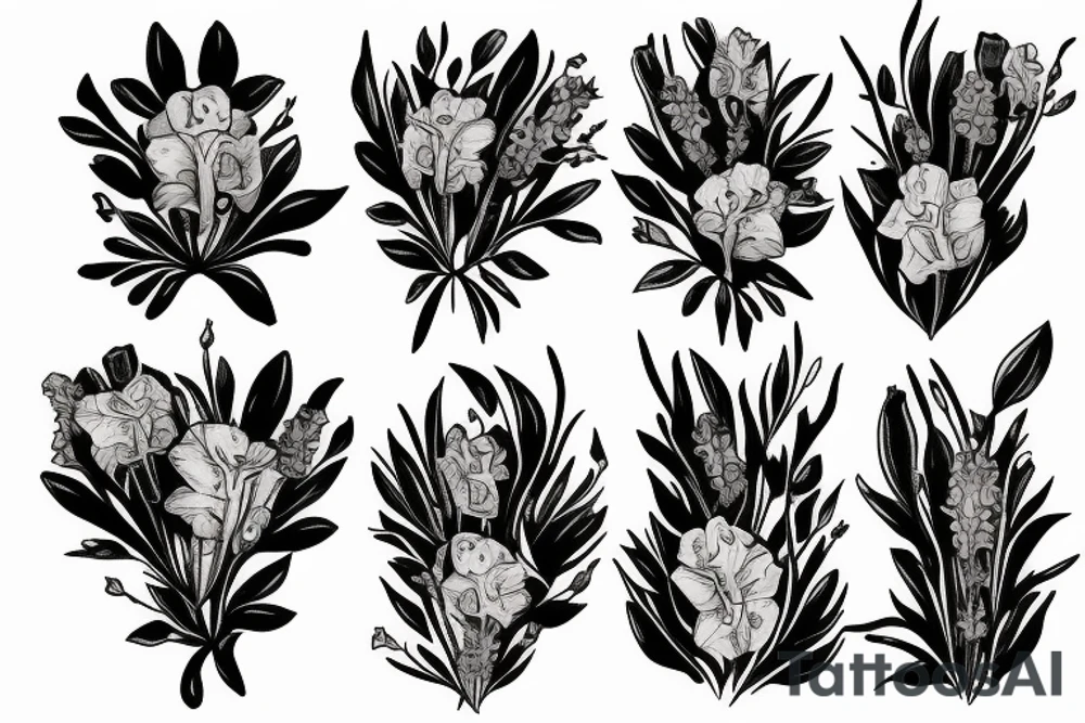 Columbine and lavender cluster tattoo idea