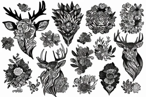 Deer crystals flowers tattoo idea