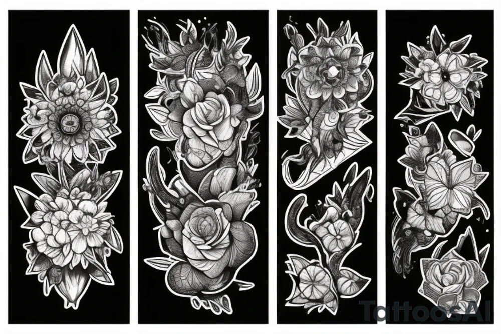 Deer crystals flowers tattoo idea