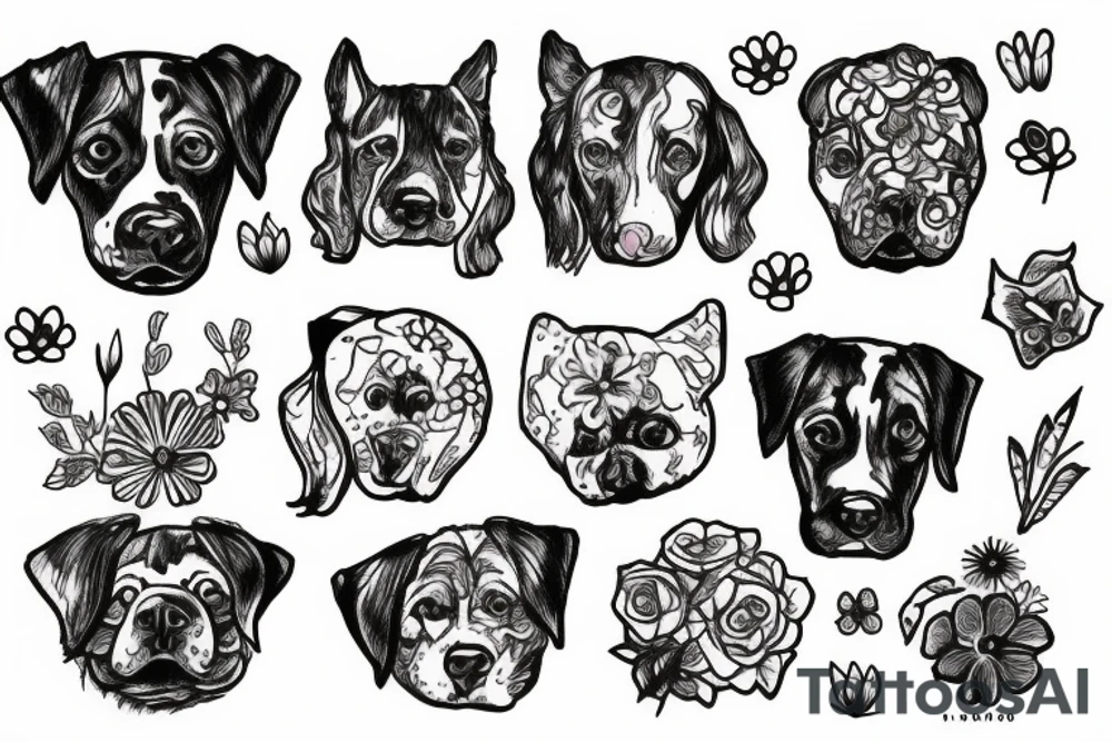 flower with dog head in the middle tattoo idea