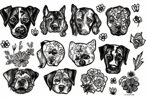 flower with dog head in the middle tattoo idea