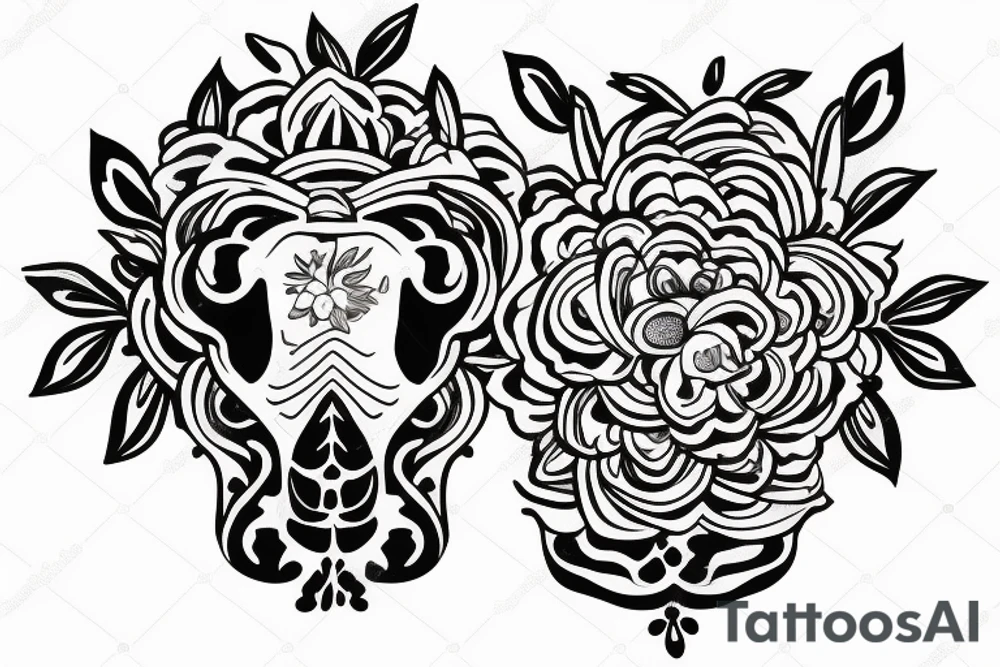 flower with dog head in the middle tattoo idea