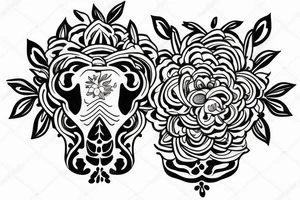 flower with dog head in the middle tattoo idea