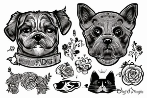 flower with dog head in the middle and cat inside the dog tattoo idea