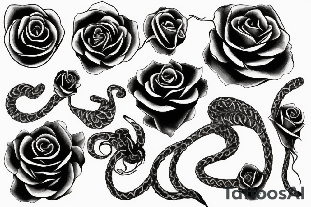 a black rose with a black mamba coiled around it tattoo idea