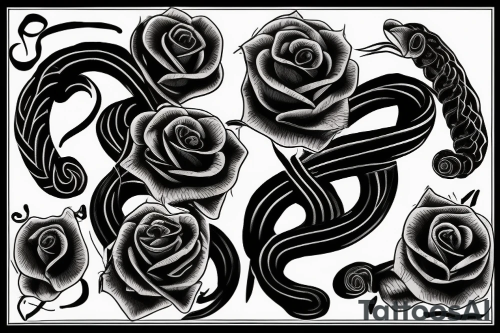 a black rose with a black mamba coiled around it tattoo idea