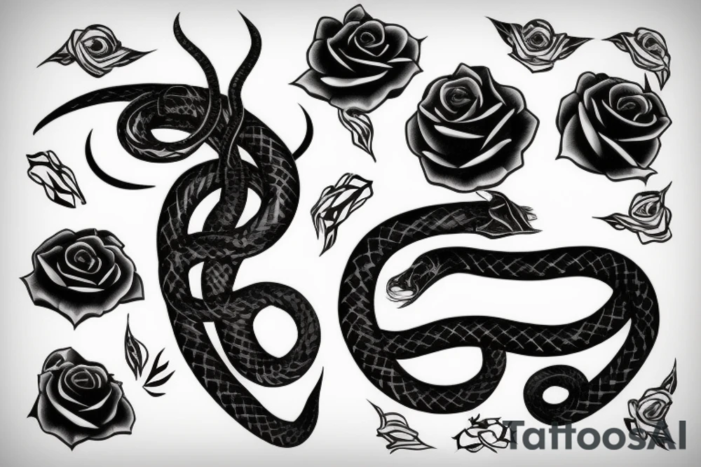 a black rose with a black mamba coiled around it tattoo idea