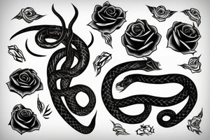 a black rose with a black mamba coiled around it tattoo idea