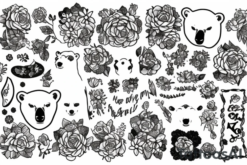 polar bear with flower crown tattoo idea
