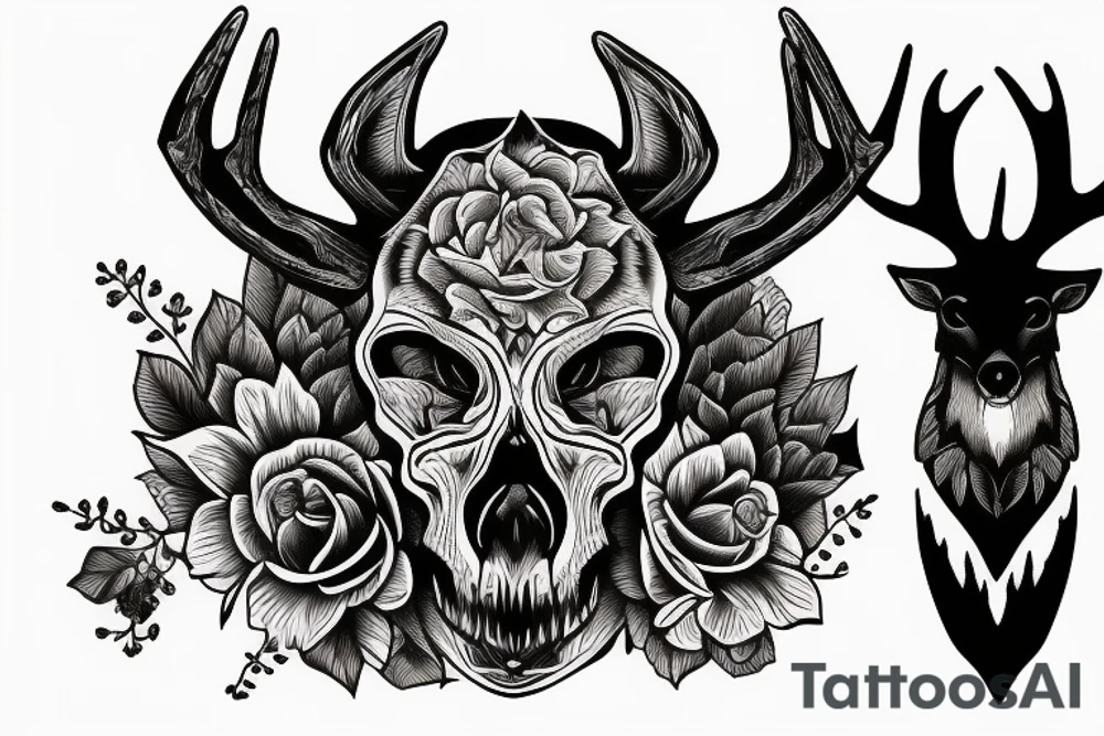 Skull of a deer and a wolf tattoo idea