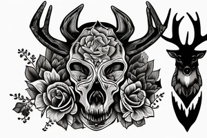 Skull of a deer and a wolf tattoo idea