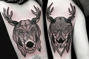 Skull of a deer and a wolf tattoo idea