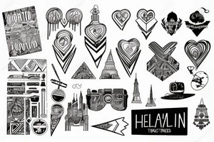Black mountain with heartbeat and world travel tattoo idea