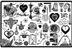 Black mountain with heartbeat and world travel tattoo idea