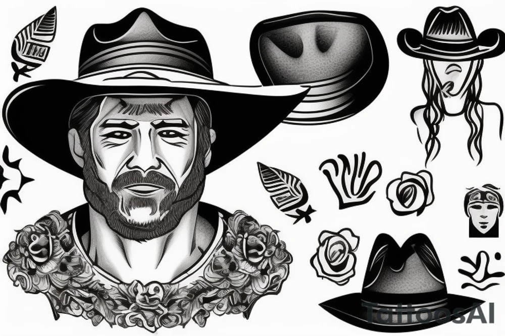Greek bust with cowboy hat tattoo idea