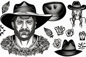 Greek bust with cowboy hat tattoo idea