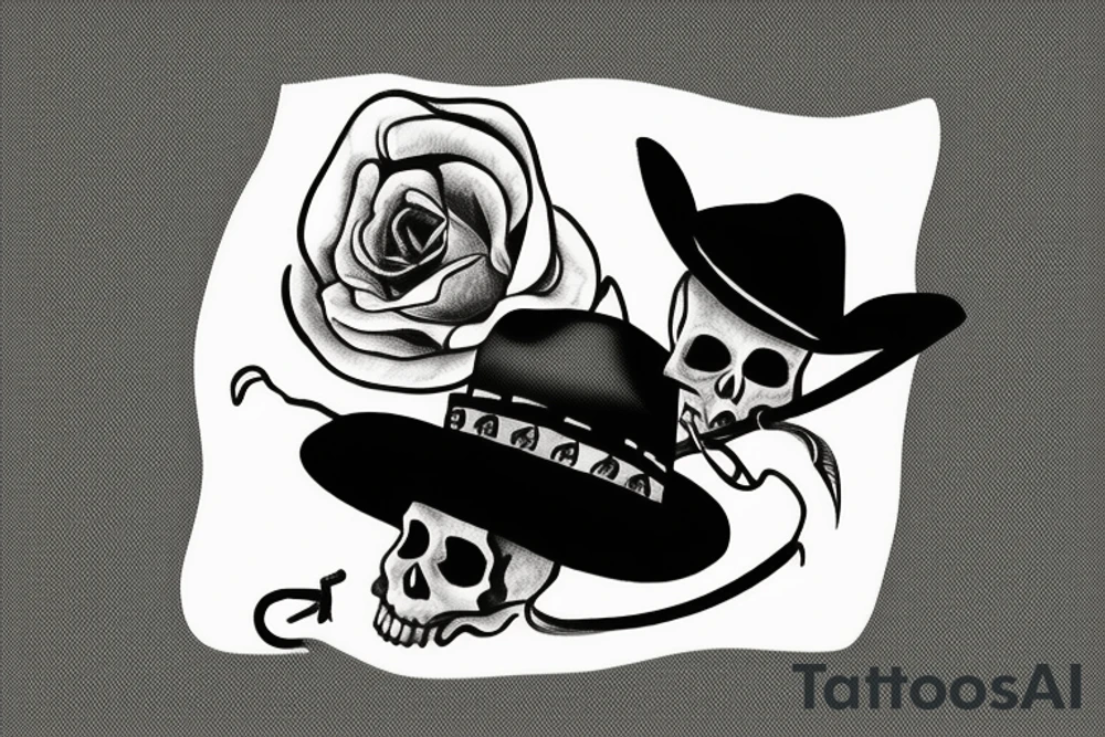 Skeleton with cowboy hat smoking tattoo idea