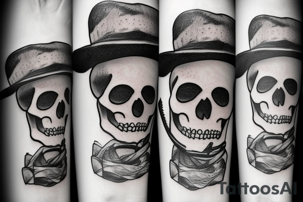 Skeleton with cowboy hat smoking tattoo idea