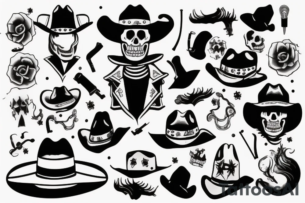 Skeleton with cowboy hat smoking tattoo idea
