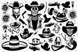 Skeleton with cowboy hat smoking tattoo idea