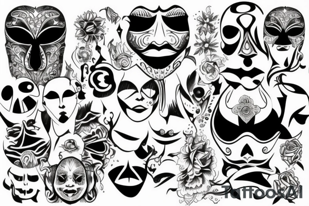 A trippy mask tattoo idea