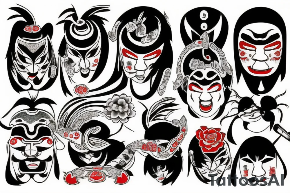 Big japanese traditional mask tattoo idea