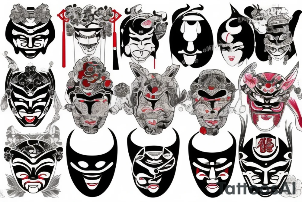 Big japanese traditional mask tattoo idea