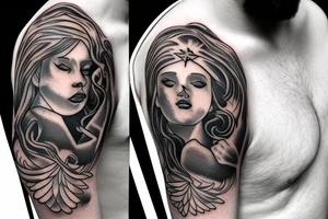 Angels embedded within clouds shoulder tattoo tattoo idea