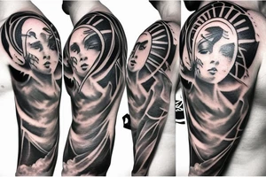 Angels embedded within clouds shoulder tattoo tattoo idea